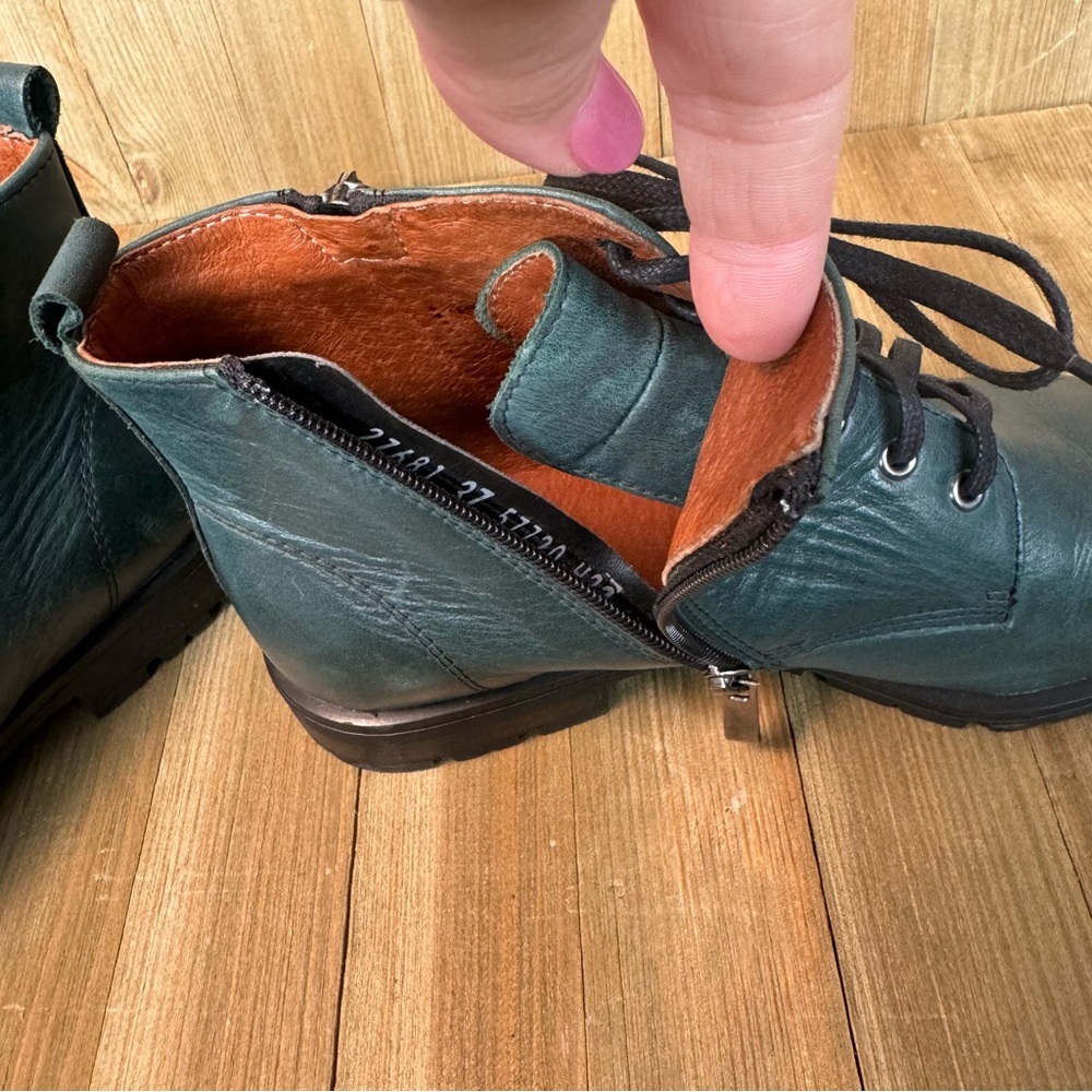 Elegant Teal Leather Ankle Boots - Picture 6 of 10